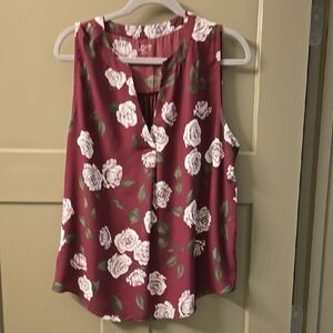 LOFT Floral Sleeveless Blouse - Red and White